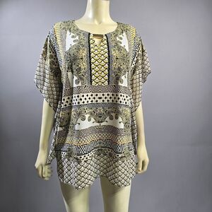 JM Collection Gold and Black Patterned Blouse R5